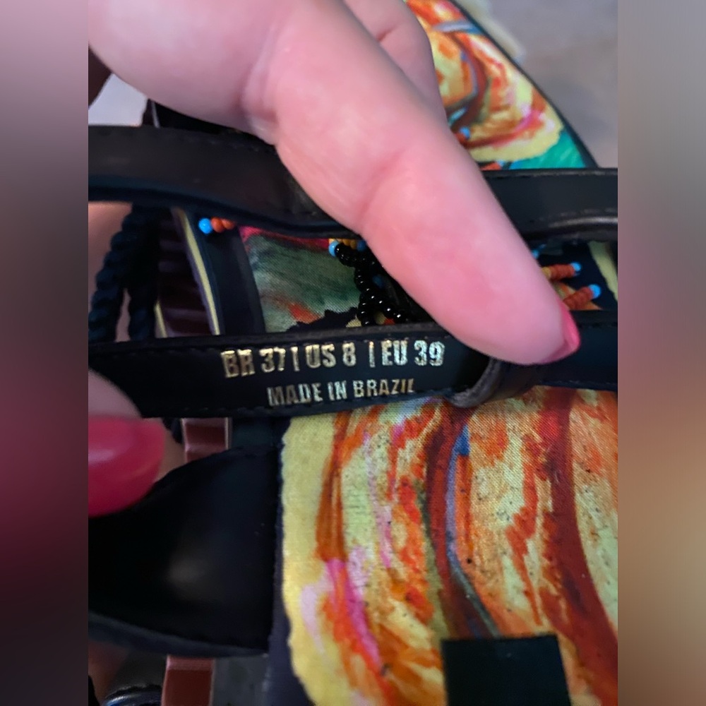 NWT Farm Rio Black Banana Beaded Flat Sandal 8 - Picture 6 of 7